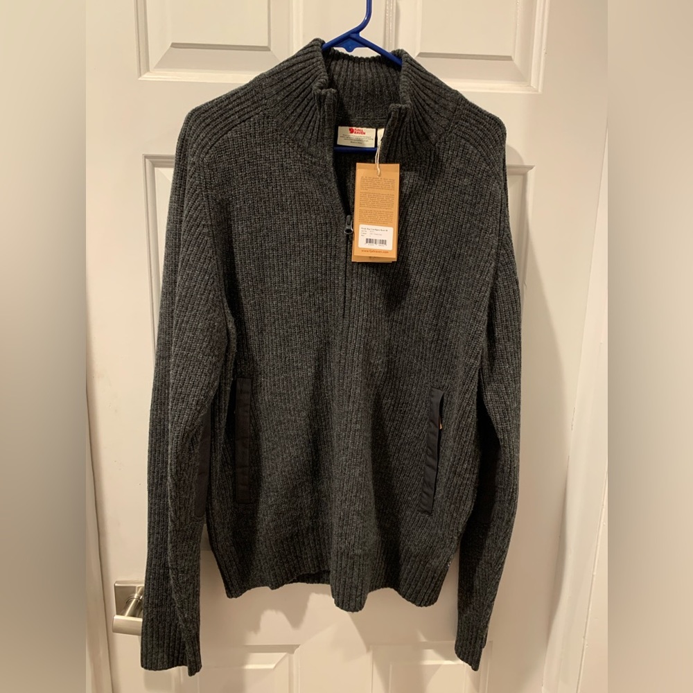 Fjallraven Ovik Zip Cardigan Knit Sweater Dark Grey Mens Large NWT Retail $250